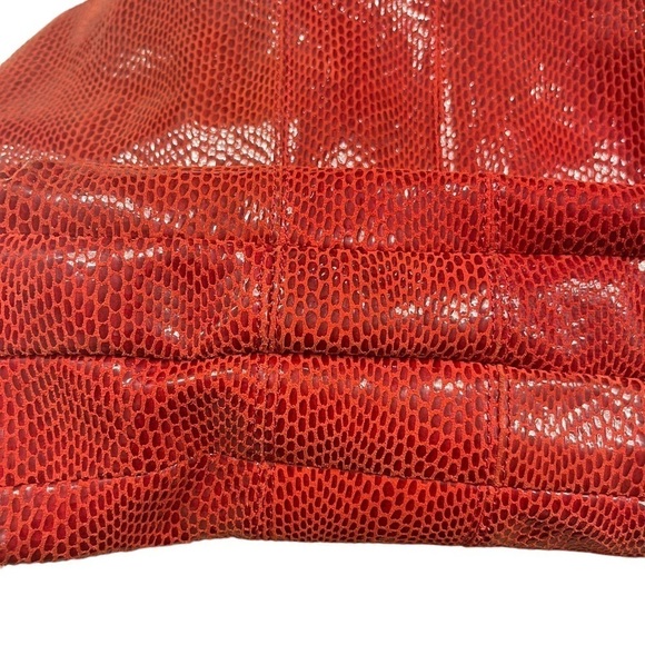 Charmes’ Red Leather Snakeskin Slouch Hobo Shoulder Bag Brown Strap - Picture 5 of 12